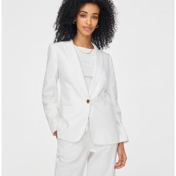 J.Crew Petite Linen-Blend One-Button Blazer SA 2P White Lined Long Sleeve Notch - Picture 1 of 9
